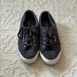 Superga Grey Fuzzy Sneakers